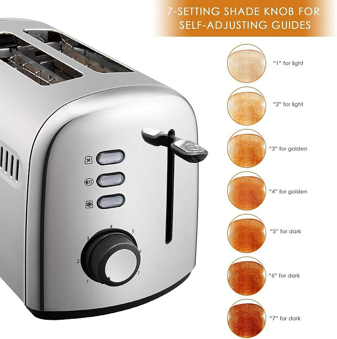 Тостер Aicok на 2 ломтика, из нержавеющей стали с выдвижным поддоном для крошек, 7 настроек 850 Вт серебристый Киев - изображение 6