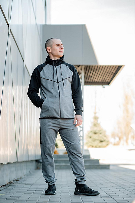 Спортивний костюм чоловічий темно-сірий двонитка весна літо, модні чоловічі спортивні костюми , костюми чоловічі Київ - фото 4
