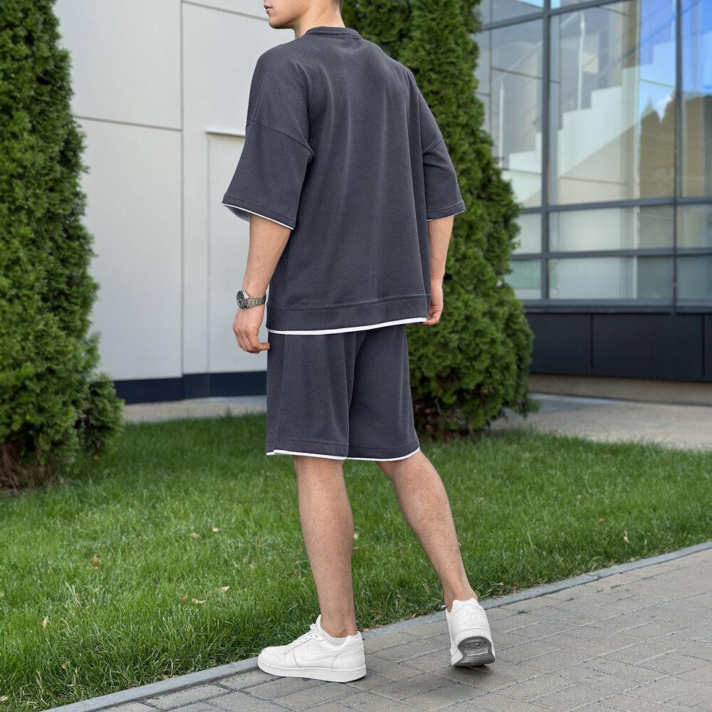 Мужской летний комплект шорты и футболка антрацит свободного кроя Pobedov Jack Киев - изображение 2