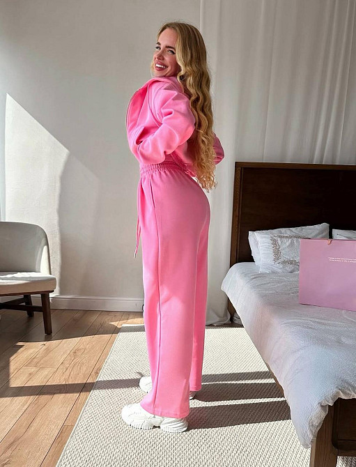 Жіночий стильний прогулянковий костюм-трійка: кофта корсет і штани двонитка Рожевий, 46/48 Одеса - фото 6