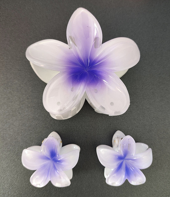 Комплект заколок квітка 3 шт.(білий із синьою серединкою) Смела - изображение 1