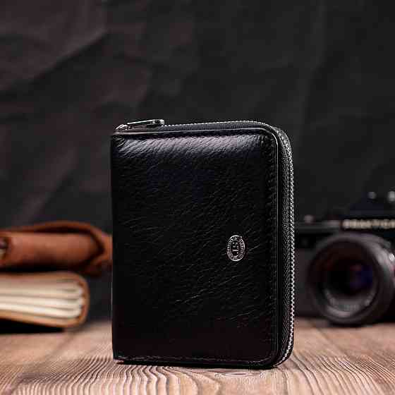 Жіночий шкіряний гаманець на блискавці з металевим логотипом Чорний (ST Leather) Київ