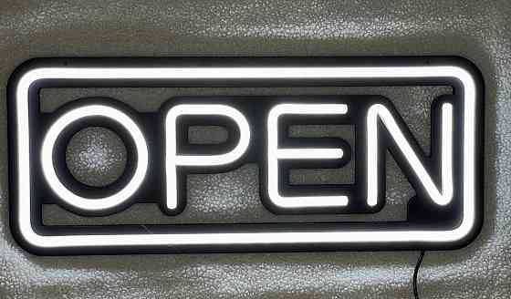 Вывеска OPEN LED NEON светодиодная неоновая 48×20 см, белый свет, настенная, для магазинов и офисов, Киев