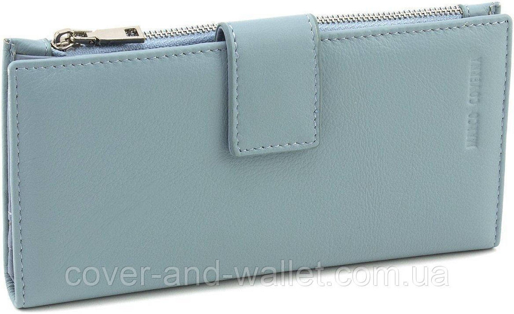 Тонкий жіночий купюрник із натуральної шкіри з хлястиком на магніті блакитного кольору Marco Coverna MC 0134 Київ - фото 2