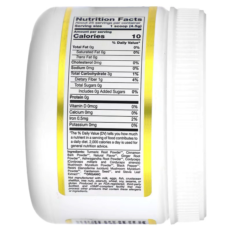 Смесь суперфудов California Gold Nutrition GoldenCeps, Organic Turmeric with Ashwagandha, Cordyceps, and Reishi 114 g Луцк - изображение 2