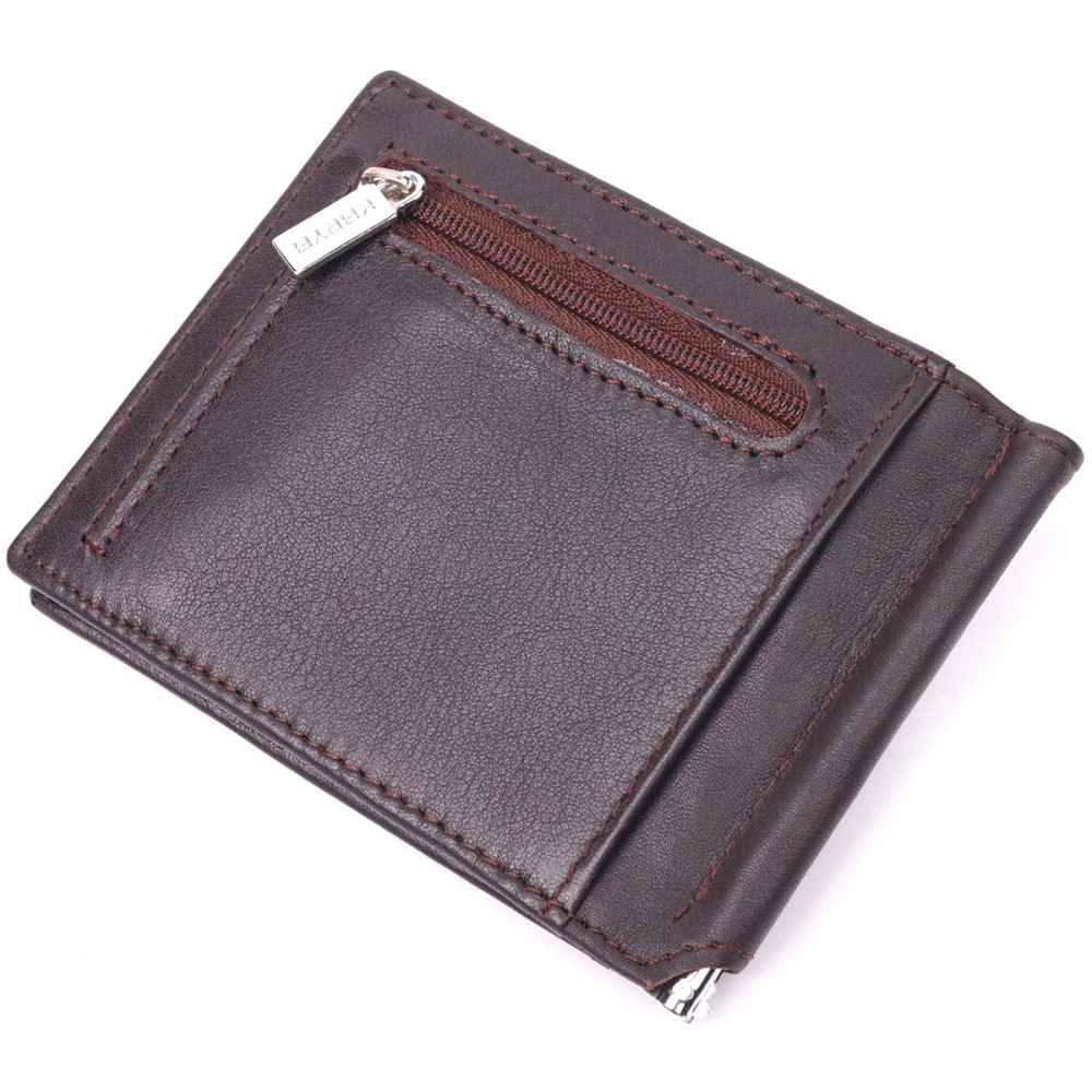 Надійний чоловічий затиск із натуральної шкіри KARYA 21417 Коричневий Київ - фото 2