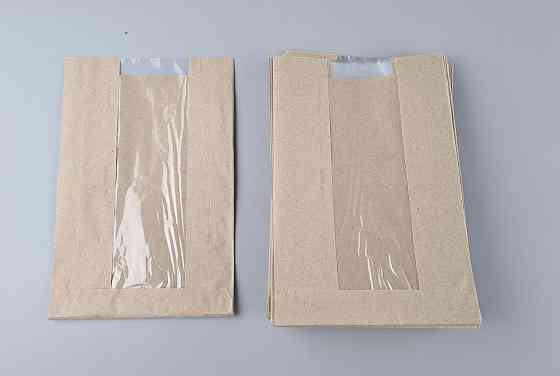 Бумажные пакеты крафт с прозрачным окошком 150х40х230, 40г/м2, окно 60 (100 шт) Харьков