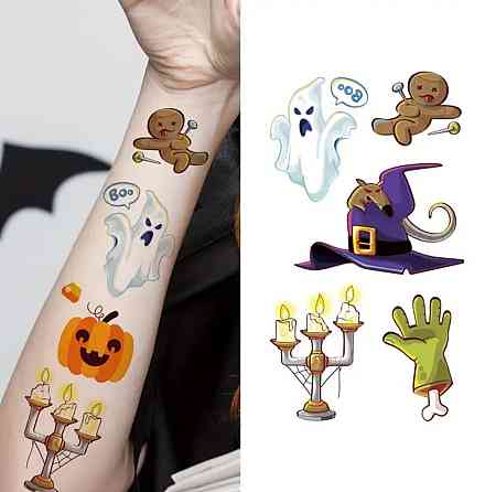 Тимчасові тату на Хелловін на тіло 30 штук 10 на 6 см різнобарвний Київ