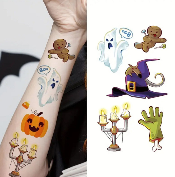 Тимчасові тату на Хелловін на тіло 30 штук 10 на 6 см різнобарвний Київ - фото 3
