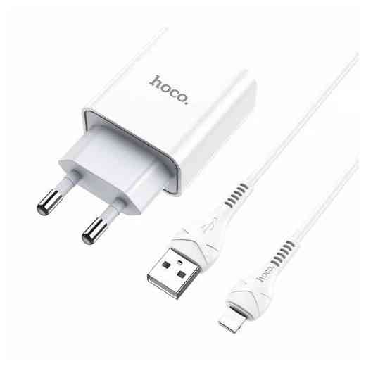 СЗУ сетевое зарядное устройство HOCO C81A 1USB/2.1A с кабелем для зарядки USB - Lightning Белый Каменец-Подольский