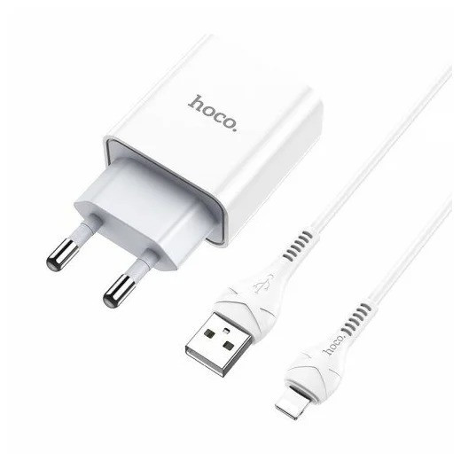 СЗУ зарядний пристрій HOCO C81A 1USB/2.1A з кабелем для заряджання USB - Lightning Білий Кам'янець-Подільський - фото 3