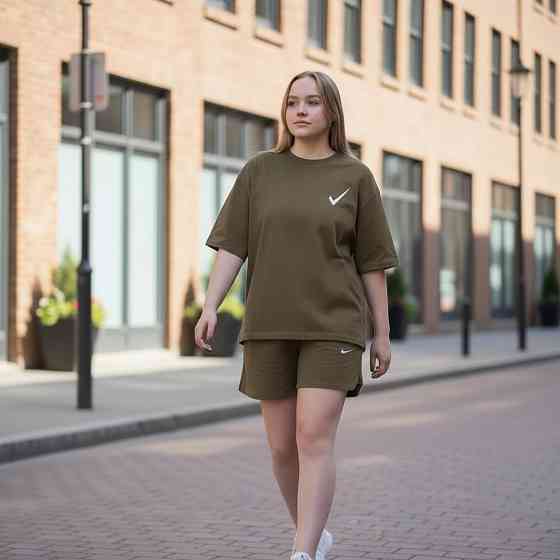 Женский летний спортивный костюм футболка с шортами Хаки XL-XXL Харьков