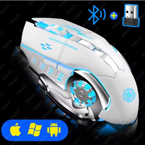 Беспроводная игровая мышка T2 RGB подсветка USB Charge+Bluetooth бесшумная со встроенным аккумулятором White Запорожье - изображение 3