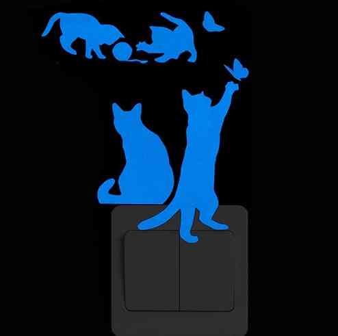 Кот с бабочками светящийся голубым - 10*10см Киев