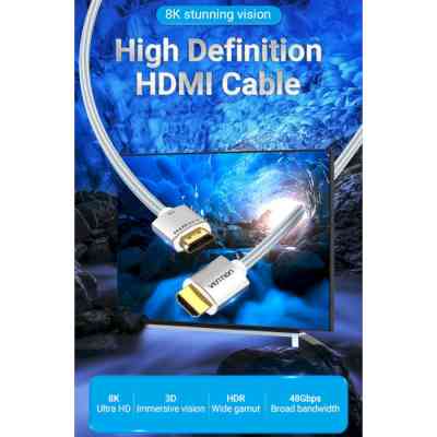 Кабель HDMI M - M, 2.0 м, V2.1, 8K 60Гц обплетення, Silver Metal Type Vention Винница