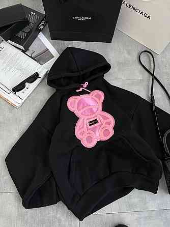 Жіноча тепла оверсайз худі з рожевим ведмедиком тринитка на флісі Одеса