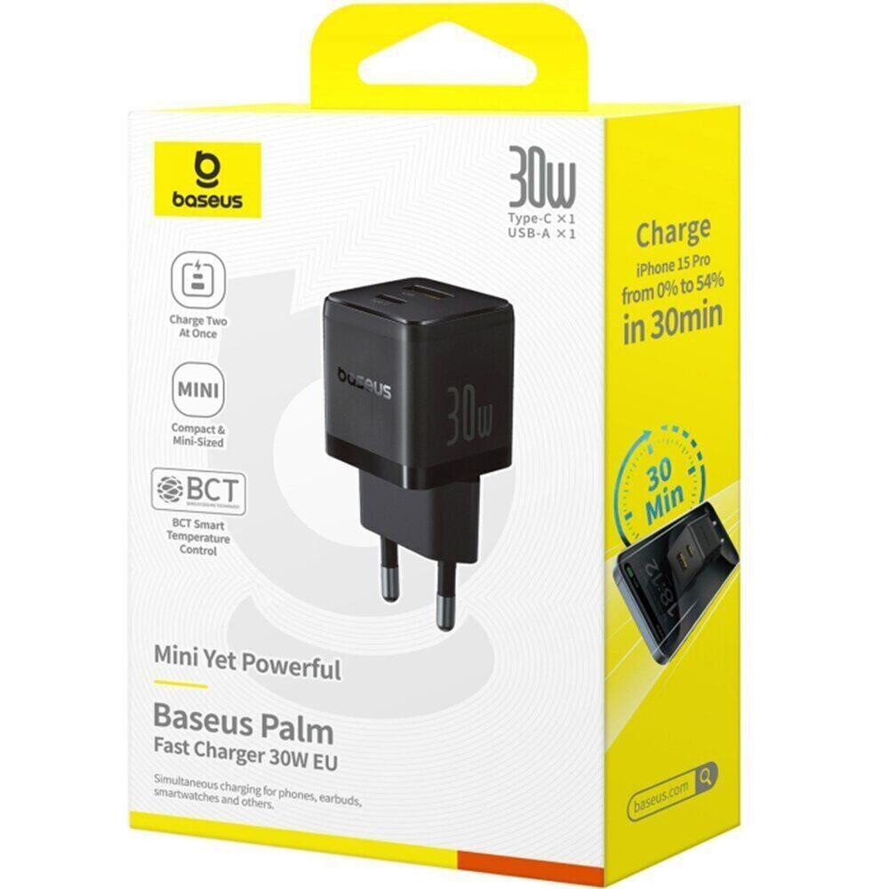 Мережевий зарядний пристрій Baseus Palm Fast Charger C+U 30W EU Cluster Black Одеса - фото 2