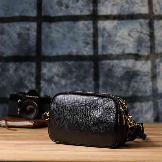 Сумка з натуральної шкіри з трьома відділеннями для жінок Vintage 22890 Чорний Київ