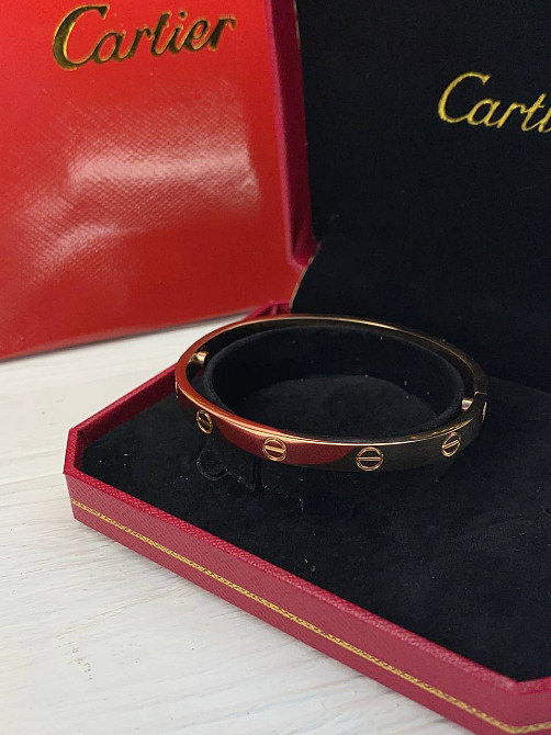 Браслет Cartier, покриття рожевим золотом AU750 / Красива подарункова упаковка - коробочка з оксамитом та пакет Одеса - фото 1