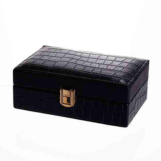 Скринька для прикрас з еко шкіри 3 відділення з дзеркалом 16×10×6 см Чорний HP-5-18B Київ