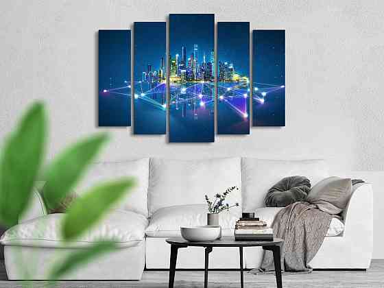 Модульна картина у вітальню / спальню Абстракція Місто в променях Art-454_5 ( 80х118см ) Київ