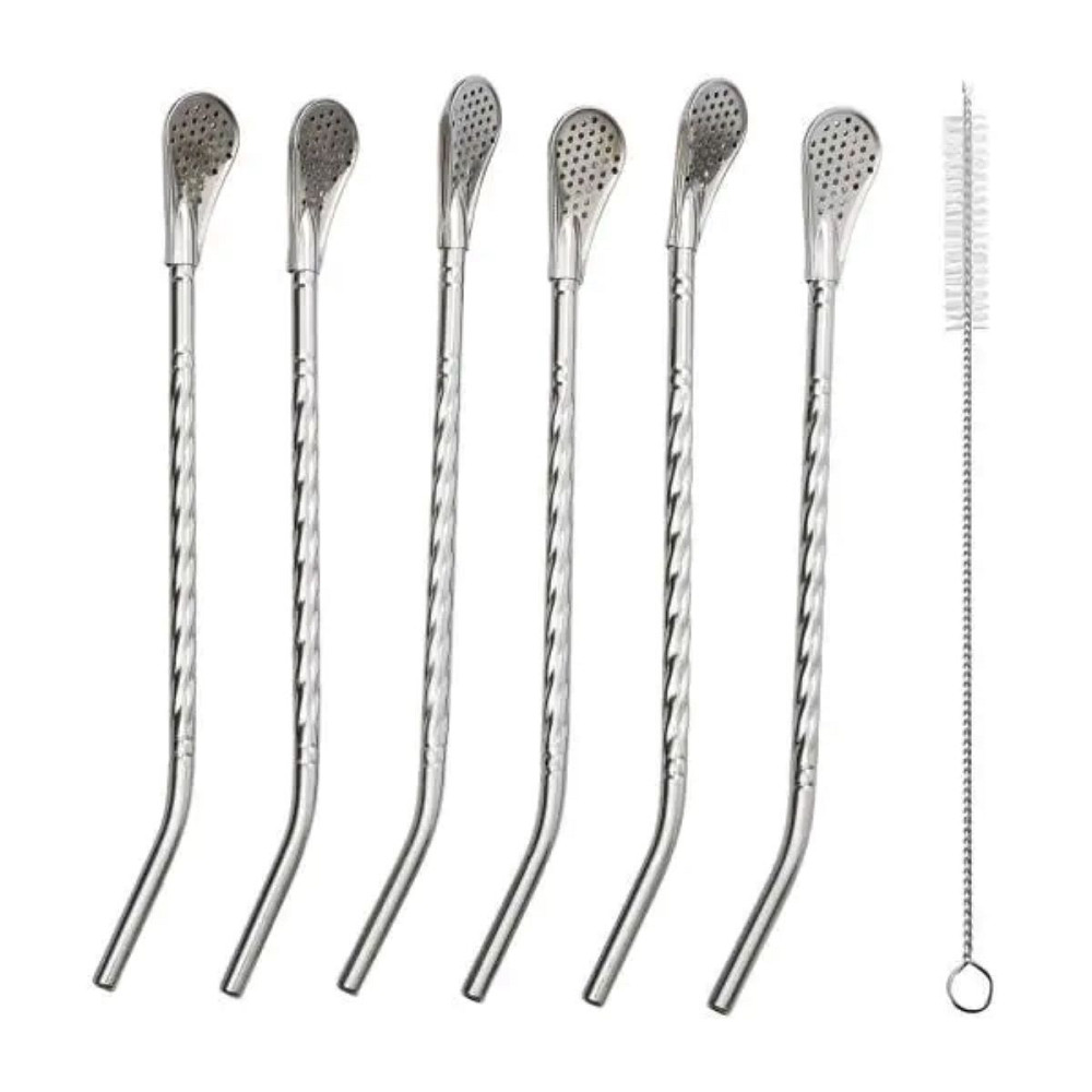 Yiwu Набір багаторазових ложок-трубочок 6 шт для напоїв 19.5 см зі щіткою для миття з нержавіюч Коломыя - изображение 1