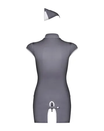 Еротичний костюм стюардеси Obsessive Stewardess 3 pcs costume grey L/XL, сірий, сукня, стрінги, піло Львов