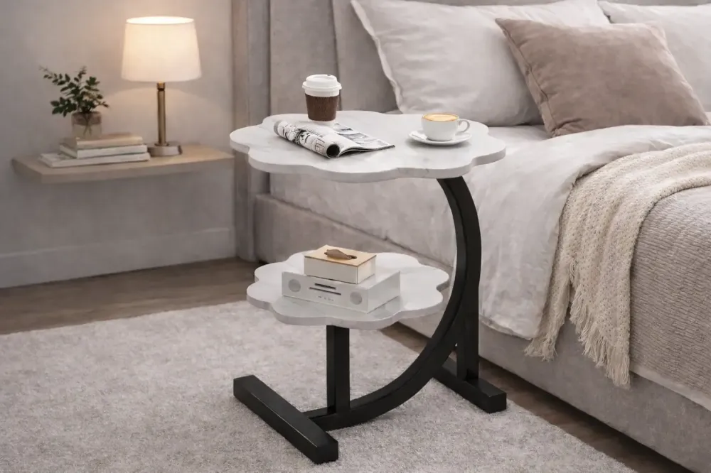 Двухъярусный прикроватный столик Flower 40х40х60 см Мрамор Коломия - фото 1