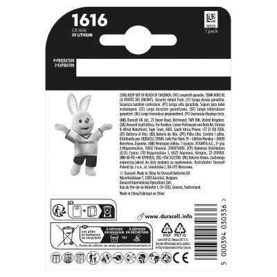 Батарейка CR 1616 спеціальна літієва типу таблетка 1616 3V, 1 шт. в упаковці Duracell (5011067) Винница - изображение 2