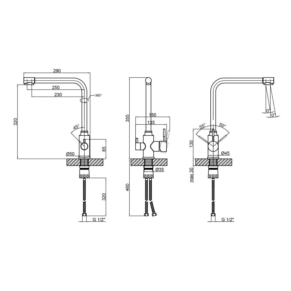 Смеситель для кухни с подключением к фильтру WEZER EKO4C-01-BLACK черный Киев - изображение 2