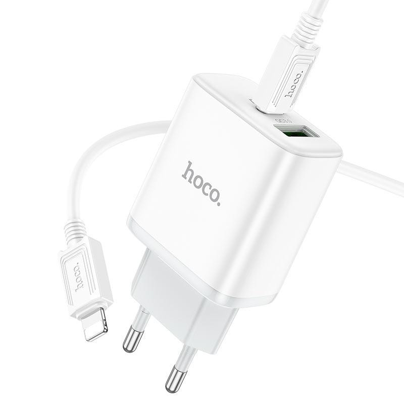 Сетевое зарядное устройство с кабелем HOCO C105A Stage dual port PD20W+QC3.0 charger set (C to iP)(EU) White Одесса - изображение 3