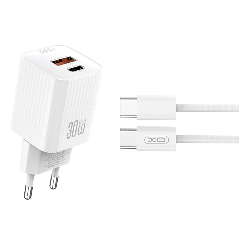Мережевий зарядний пристрій XO L149 PD30W 1USB-A+1USB-C + Type-C кабель білий Львів - фото 1