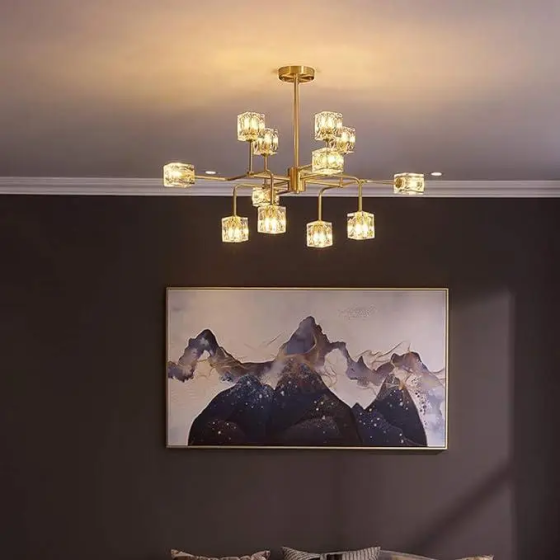 Светодиодная люстра Рубик 8913 (Золотистая) на 12 плафонов Киев