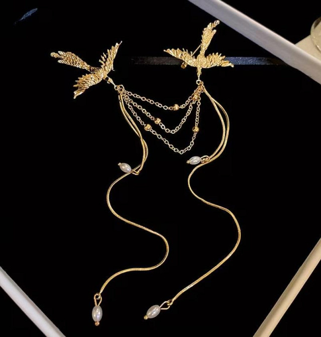 Брошка з птахами та ланцюжками – стильна золотиста прикраса Київ - фото 5