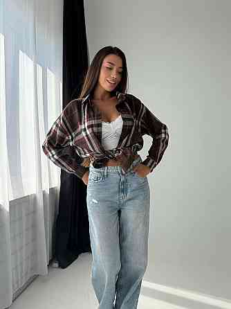 Жіноча повсякденна сорочка оверсайз у клітинку фланель Шоколад Одеса