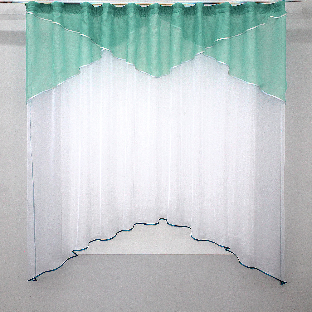 Кухонна тюль арка з ламбрекеном VR-Textil № 025к білий з бірюзовим 270х170 см (52-0234) Київ - фото 1