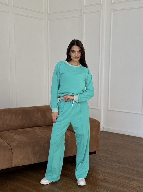 Женский спортивный костюм с широкими штанами Бирюзовый XS/S Харьков - изображение 1