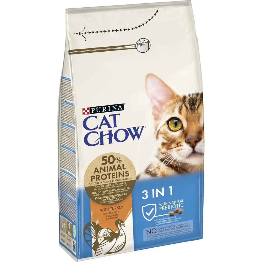 Сухий корм CAT CHOW Feline 3-in-1 для дорослих котів, з формулою потрійної дії, з куркою, 1.5 кг Київ - фото 1