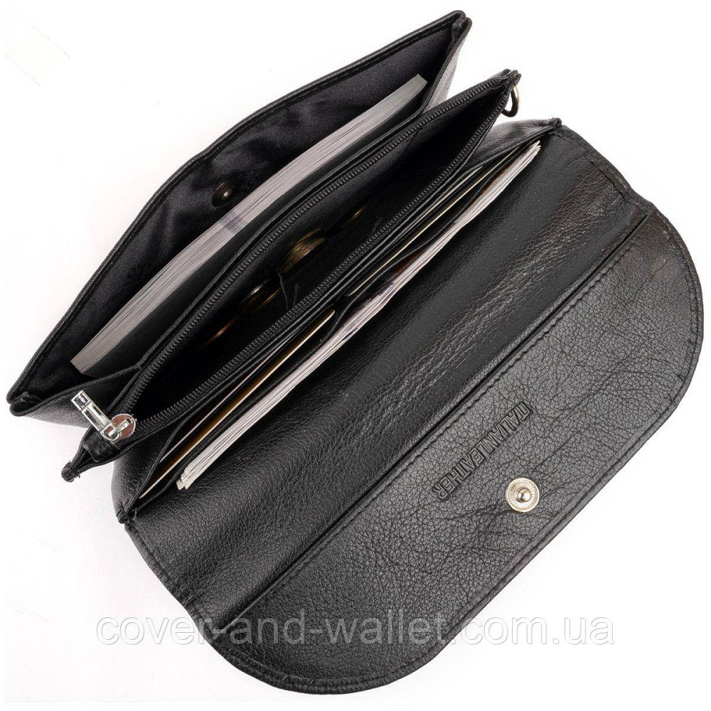 Классический черный кошелек-клатч из натуральной кожи с клапаном ST 023-Black Киев - изображение 5
