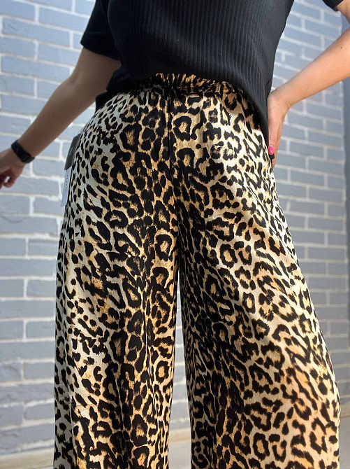 Брюки жіночі Irel 2080 пояс резинка леопардовий принт широкі палаццо one size, коричневий, one size Одеса - фото 3