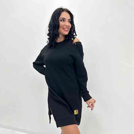 Повседневное теплое платье с булавкой Moana батал 50-52, Черный Киев