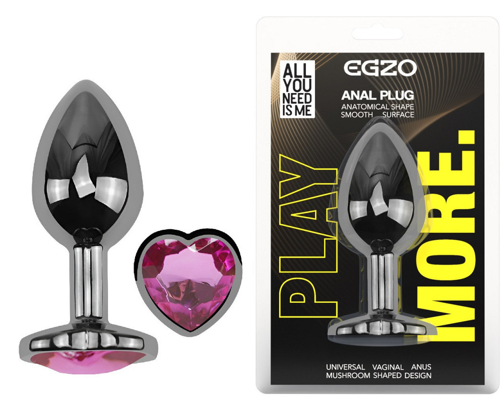 Анальна пробка з кристалом EGZO - Dark Silver Heart Plug Rose size M Sex Aura Київ - фото 1