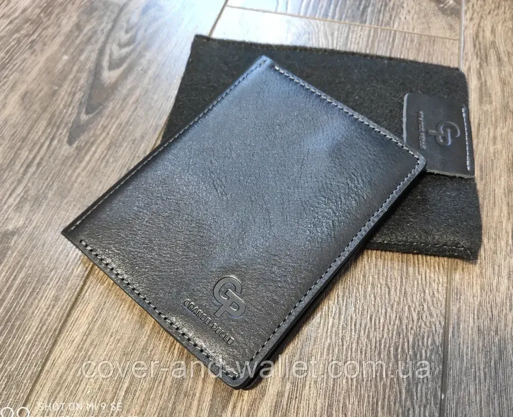 Обкладинка для документів та паспорта з гладкої італійської шкіри Grande Pelle Чорний Київ - фото 1