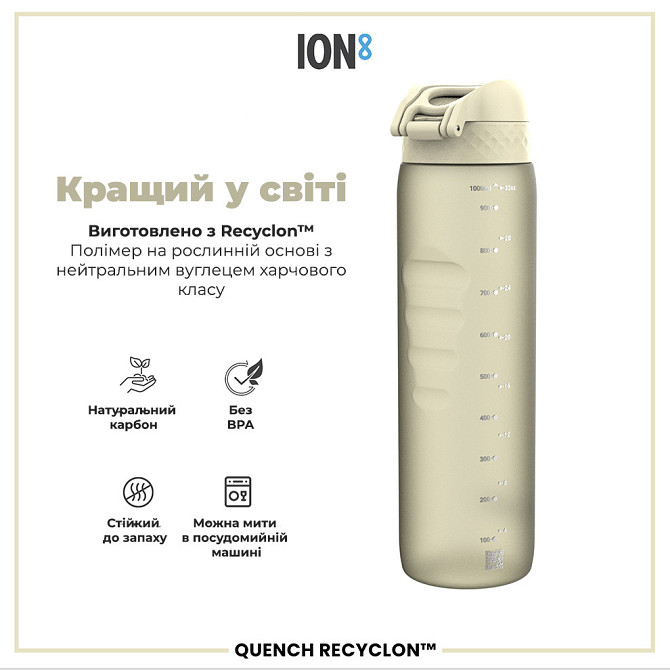 Пляшка для води ION8 1000 мл. (ЕКО пляшка) BPA Free, Creamy White Кам'янське - фото 6