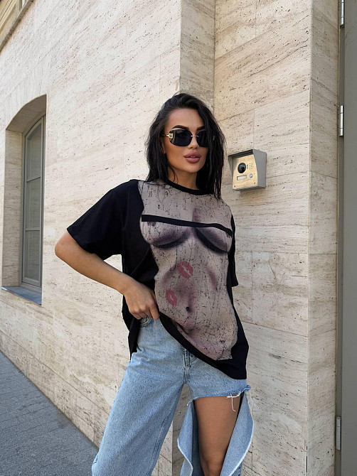 Женская стильная оверсайз футболка с накатом турецкий кулир Одесса - изображение 4