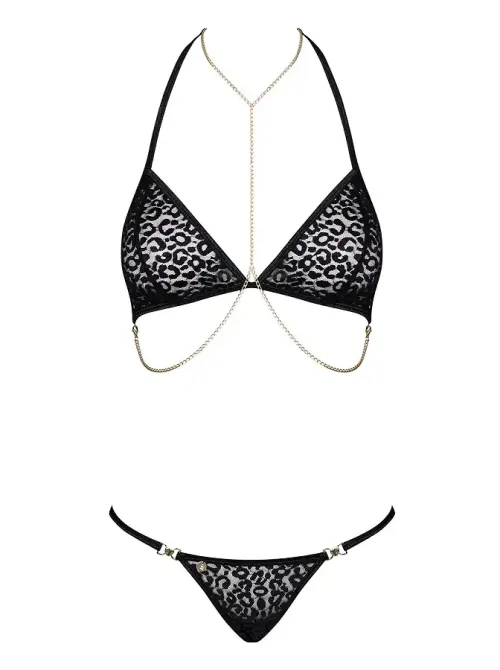 Комплект із ланцюжками Obsessive Pantheria 2-pcs set black L/XL, бюстгальтер, трусики Львів - фото 3