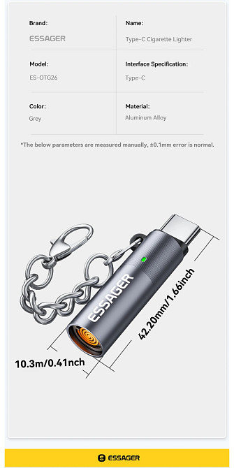 Адаптер-запальничка Essager Type-C з вольфрамовим дротом, без полум’я, безпека для авіаперельотів, авто-вимкнення, OTG-сумісна з телефонами Миколаїв - фото 6