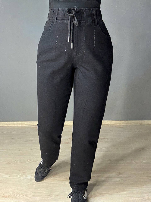 Джинси жіночі Ladyn 836 MOM на резинці розсип камінців великі розміри чорні, чорний, З2, 32, 95 см, 115 см Київ - фото 9