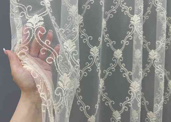 Тюль фатин с вышивкой и люрексом цвет молочный 1682т Киев