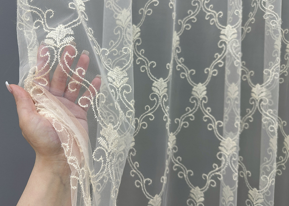 Тюль фатин с вышивкой и люрексом цвет молочный 1682т Киев - изображение 2
